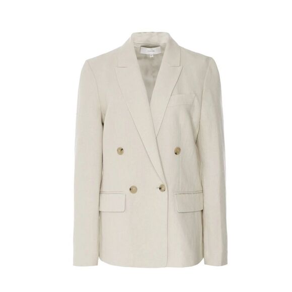 VINCE Textured Linen Double breasted blazer in Sand - Picture 5 of 9